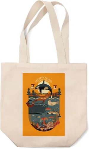 Lantern Press Deception Pass State Park, Washington, Geometric, (100% Cotton Canvas Reusable Tote Bag)