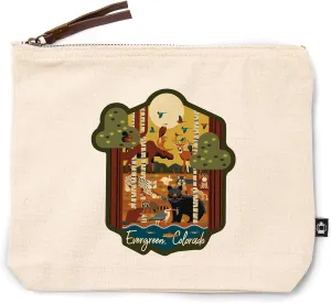 Lantern Press Evergreen, Colorado, Forest Animals, Geometric, 100% Cotton Zipper Pouch, Travel Accessory, Go Bag