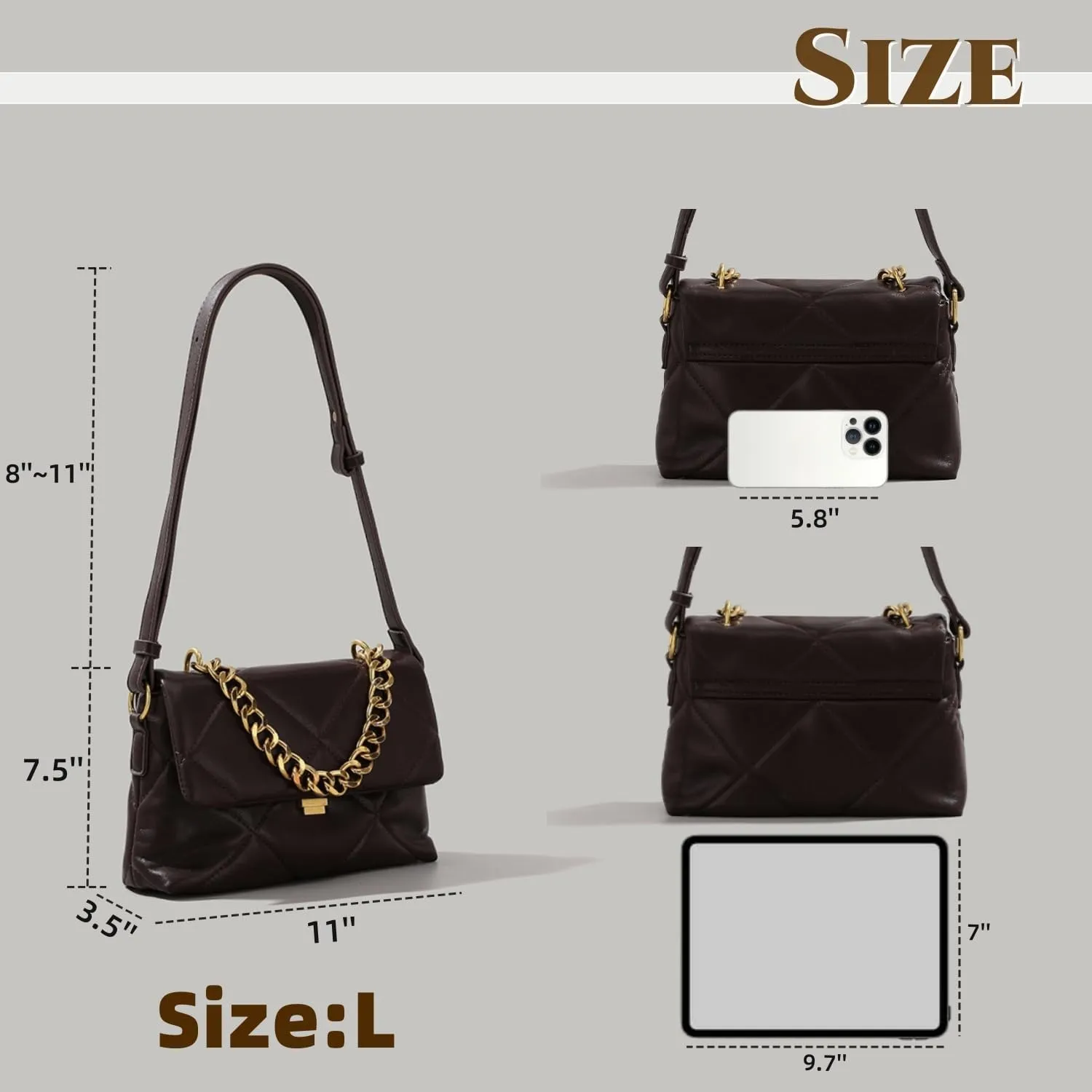 Large Capacity Quilted Bag Flap Bags for Women Trendy Tote Shoulder Crossbody Bags Travel Handbags with a Golden Chain
