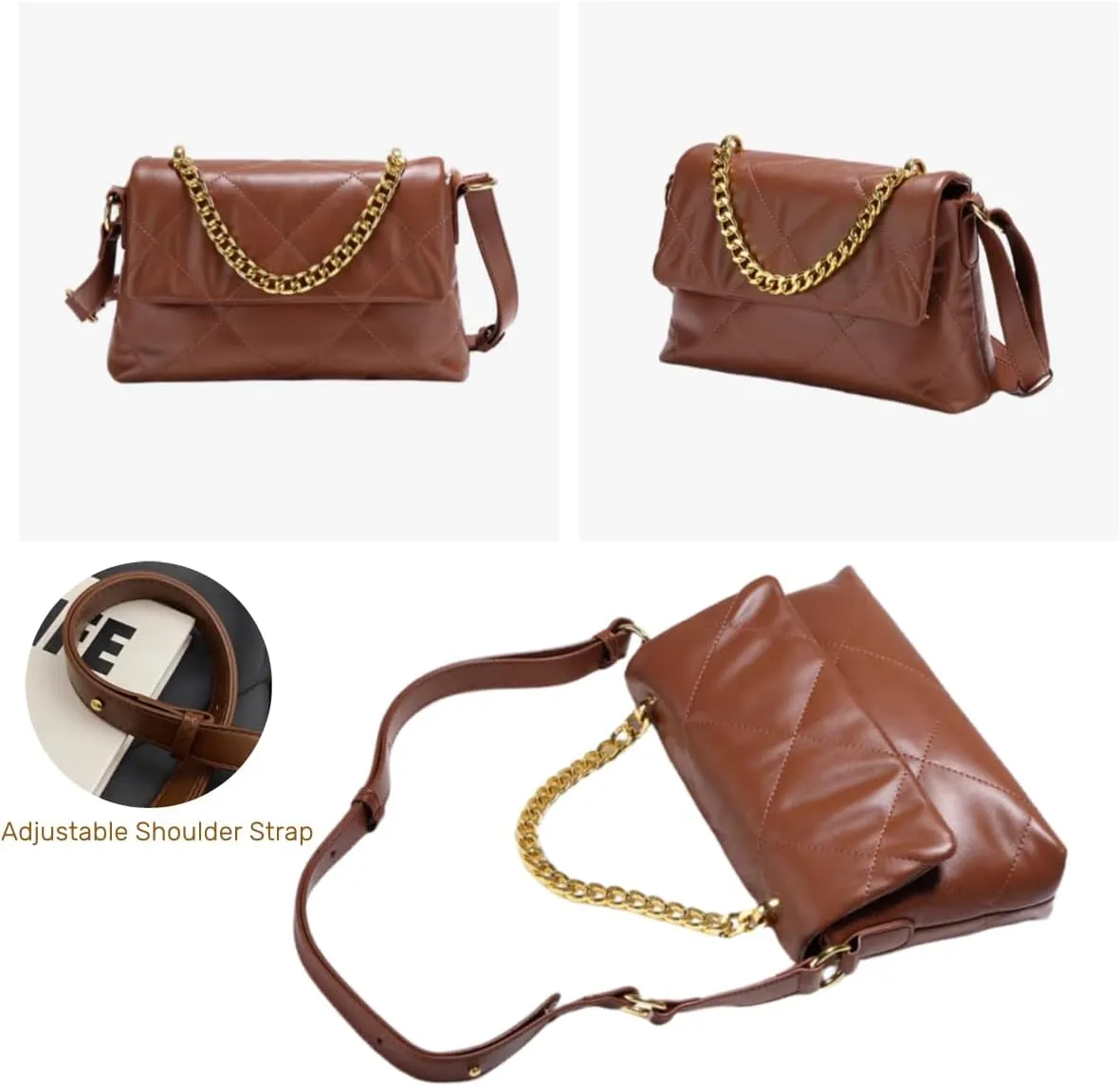 Large Capacity Quilted Bag Flap Bags for Women Trendy Tote Shoulder Crossbody Bags Travel Handbags with a Golden Chain