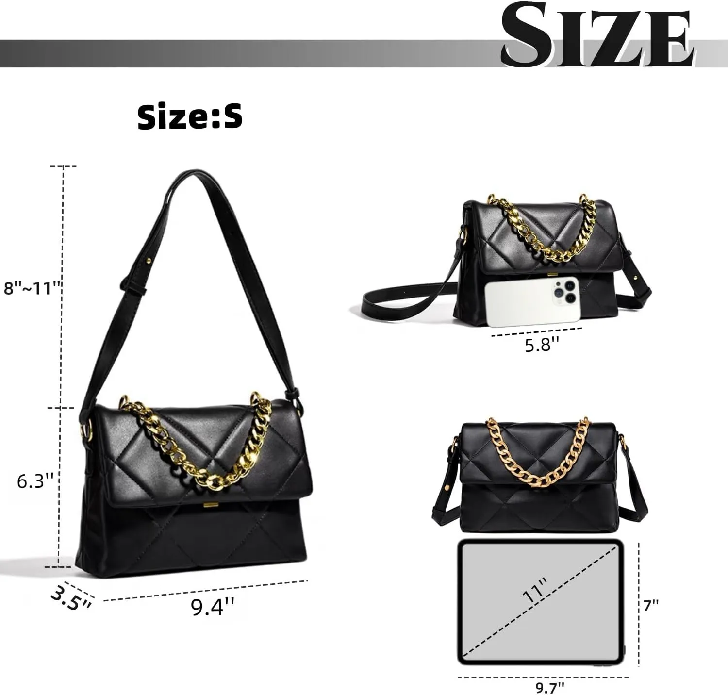Large Capacity Quilted Bag Flap Bags for Women Trendy Tote Shoulder Crossbody Bags Travel Handbags with a Golden Chain
