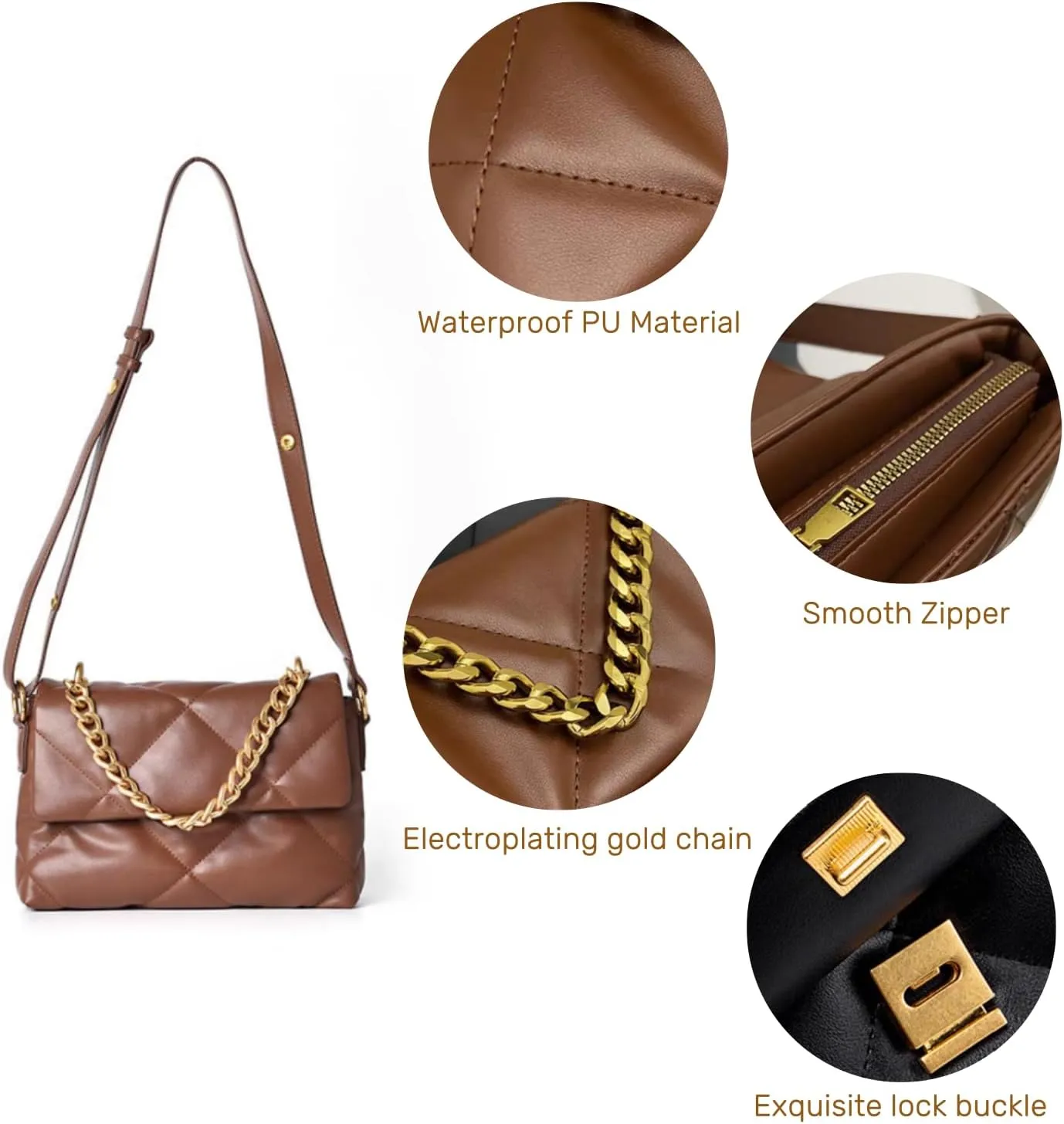 Large Capacity Quilted Bag Flap Bags for Women Trendy Tote Shoulder Crossbody Bags Travel Handbags with a Golden Chain