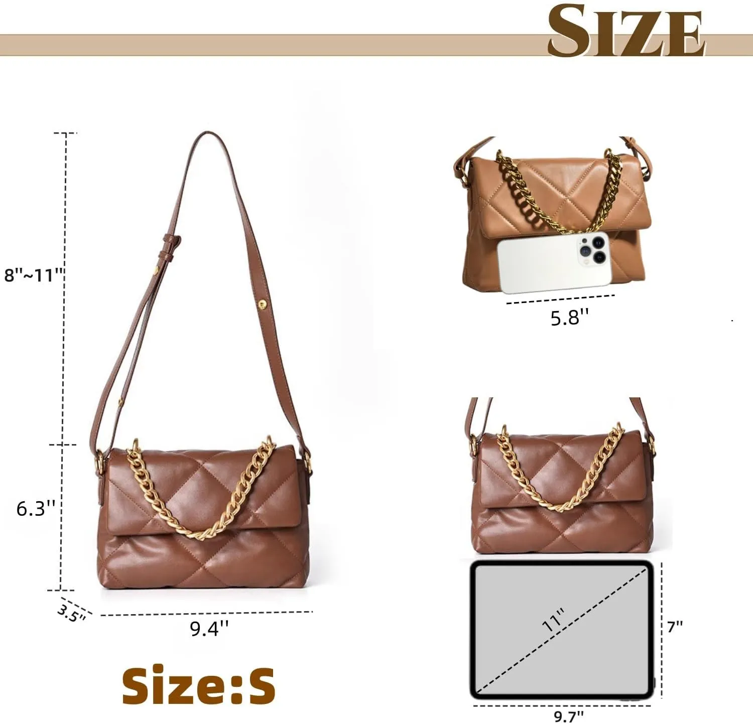 Large Capacity Quilted Bag Flap Bags for Women Trendy Tote Shoulder Crossbody Bags Travel Handbags with a Golden Chain
