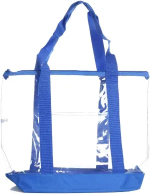 Large Clear Tote Bag with Zipper Closure (Blue)