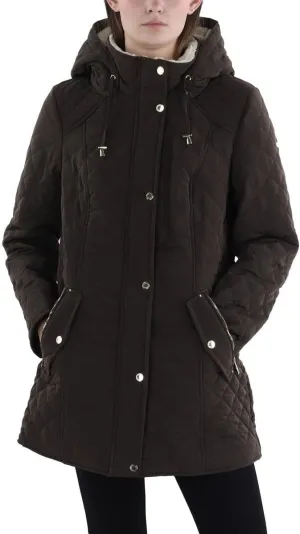 Laundry by Shelli Segal Women's 3/4 Quilted Faux Shearling Jacket with Hood