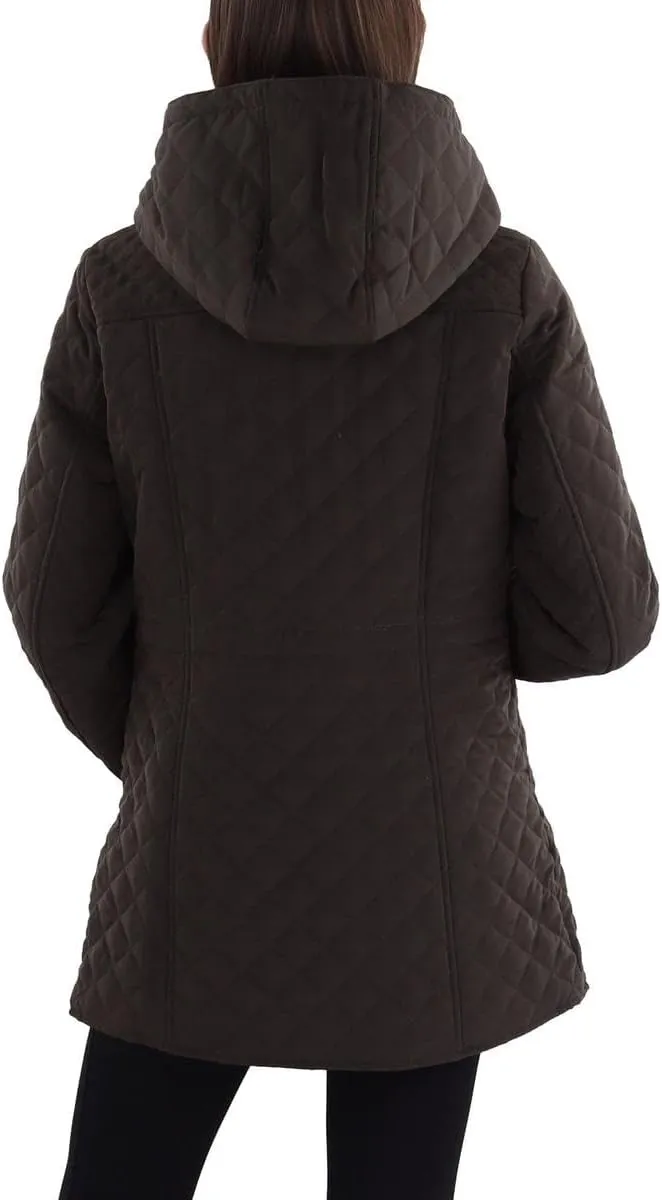 Laundry by Shelli Segal Women's 3/4 Quilted Faux Shearling Jacket with Hood