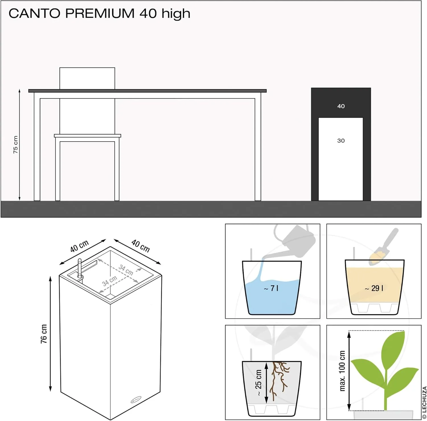 Lechuza Canto Premium 40 high Silver Metallic 13658