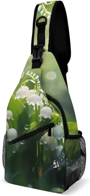 Lily of The Valley Flowers Green Leaves Crossbody Sling Backpack Multipurpose Chest Bag Casual Shoulder Bag Travel Hiking Daypack