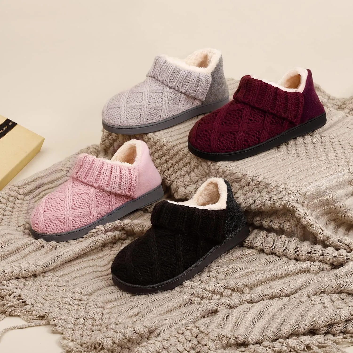 LongBay Women's Warm Bootie Slippers Winter Memory Foam House Shoes for Indoor Outdoor