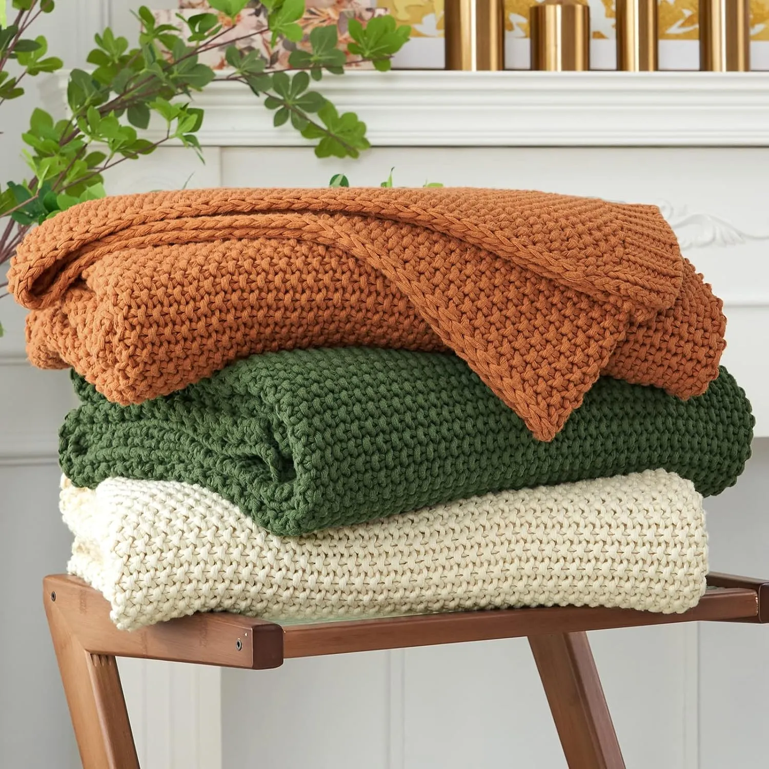 Longhui bedding Chunky Cable Knit Throw Blanket Lightweight Beige 100% Organic Cotton Blanket for Sofa Couch Bed Baby Nursery, Rustic Shabby Chic Modern Farmhouse, 60” x 80”