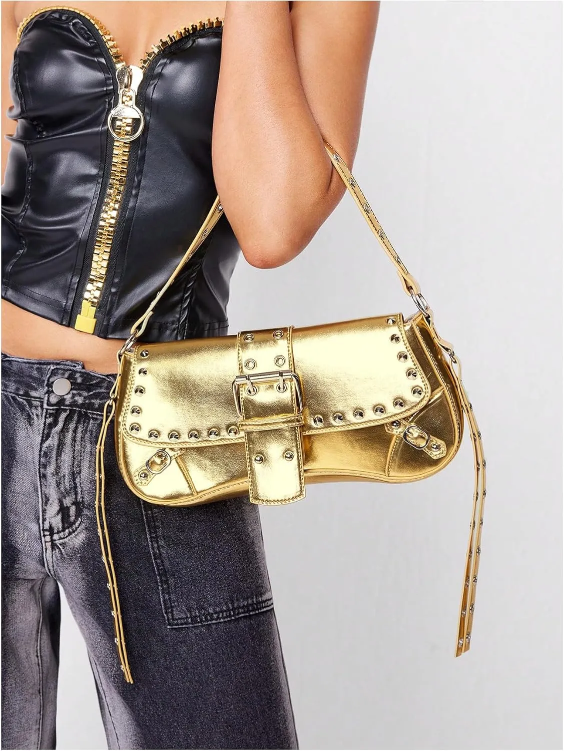 MakeMeChic Women's Shoulder Bags Y2K PU Leather Clutch Small Purse Hobo Bags