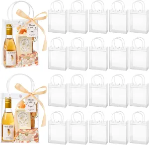mauproy 24 Pack Clear Plastic Gift Bags with Handles, Party Favor Bags with Ribbons and Tags, Reusable Goodie Tote Bags for Wedding Baby Shower Mother's Day (5.9” x 7.9” x 2.8")