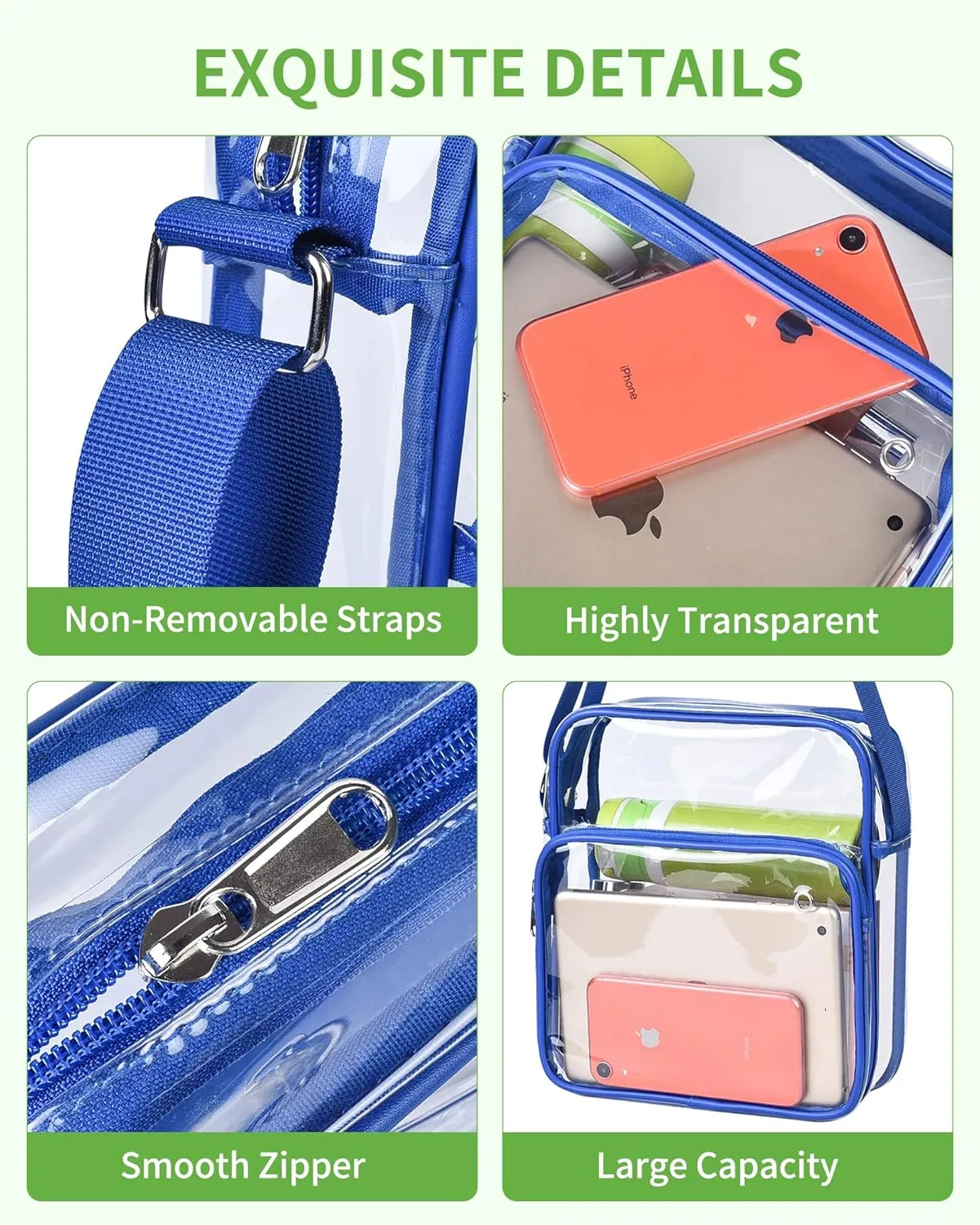 MAY TREE Clear Messenger Bag Stadium Approved Clear Bag Purse for Stadium Events Concert Sport Work