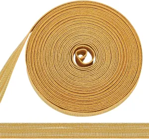 MAYJOYDIY 5.5 Yards Gold Metallic Ribbon Trim 1/2 inch Double Faced Braid Trim Flat Glitter Ribbon Polyester Army Uniform Cap Band for Dress Costume Sewing, Home Textile Decoration