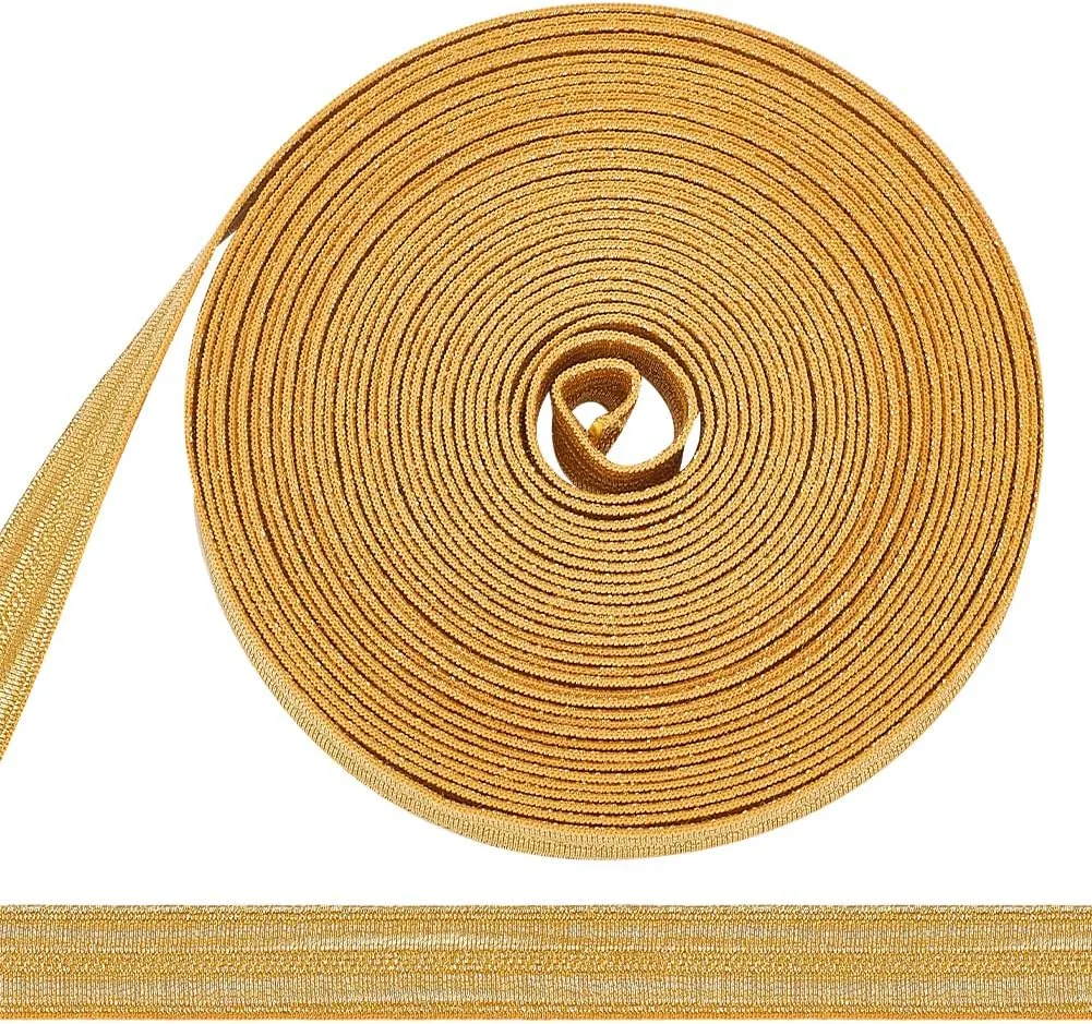 MAYJOYDIY 5.5 Yards Gold Metallic Ribbon Trim 1/2 inch Double Faced Braid Trim Flat Glitter Ribbon Polyester Army Uniform Cap Band for Dress Costume Sewing, Home Textile Decoration