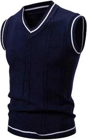 Men's Argyle Vest Sweater Plus Size V Neck Sleeveless Pullover Sweaters Fashion Slim Fit Thermal Knitwear Tank Tops