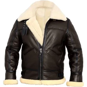 Mens B3 Brown White Aviator Jacket