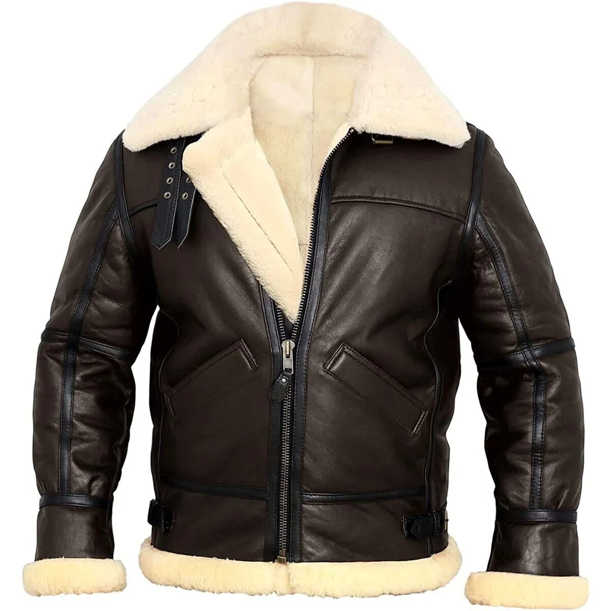 Mens B3 Brown White Aviator Jacket