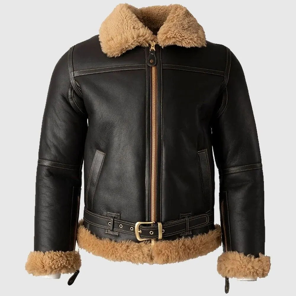 Mens B3 RAF Black Leather Pilot Aviator Jacket