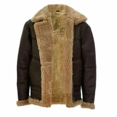 Men's Brown Leather Real Sheepskin Winter Aviator Jacket