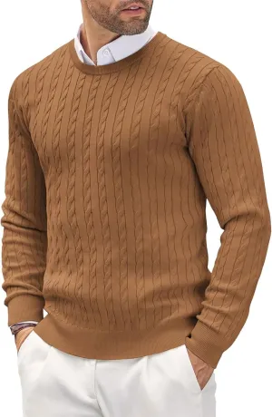 Men's Crewneck Pullover Sweater Plus Size Chunky Warm Cable Knit Jumper Classic Slim Fit Long Sleeve Knitwear Tops