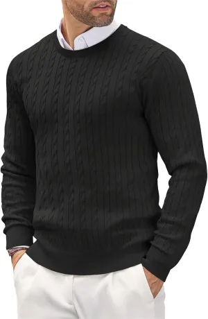 Men's Crewneck Pullover Sweater Plus Size Chunky Warm Cable Knit Jumper Classic Slim Fit Long Sleeve Knitwear Tops