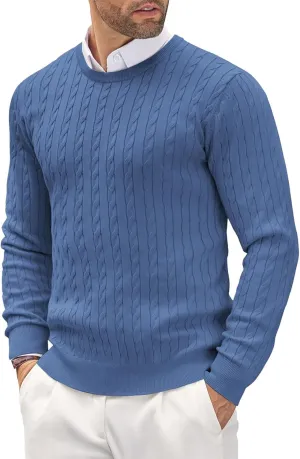 Men's Crewneck Pullover Sweater Plus Size Chunky Warm Cable Knit Jumper Classic Slim Fit Long Sleeve Knitwear Tops
