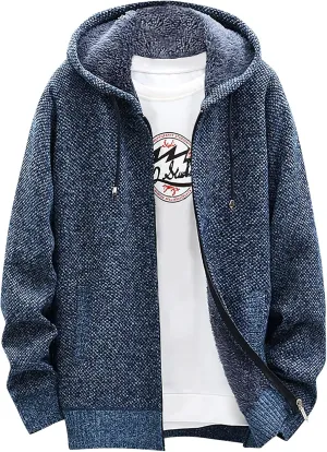 Men's Full-Zip Fleece Knitted Regular Fit Full Zip Cardigan Sweater with Soft Brushed Flannel Lining
