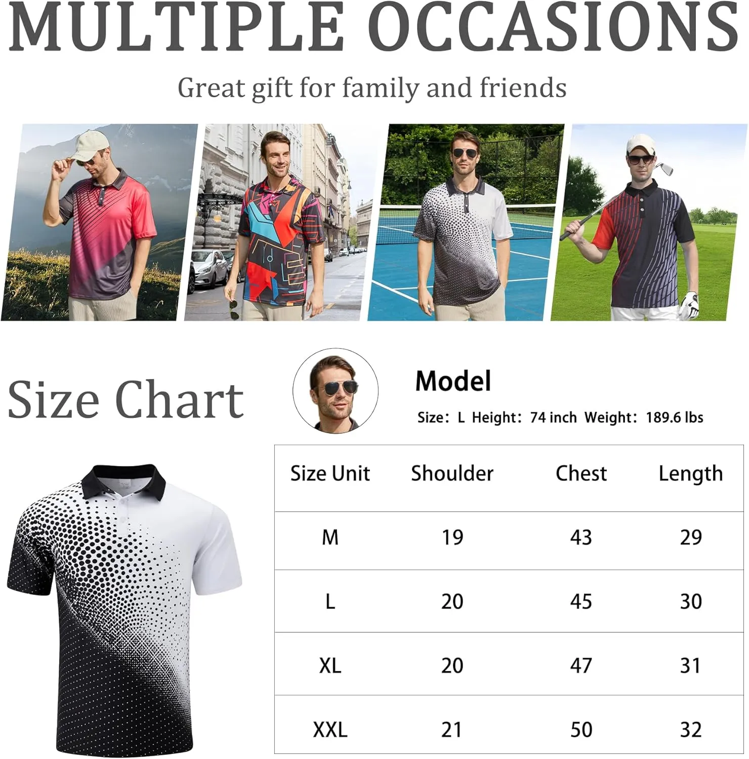 Mens Golf Shirts Short Sleeve Dry Fit Athletic Moisture Wicking Golf Polo Performance Printed Collared Polos