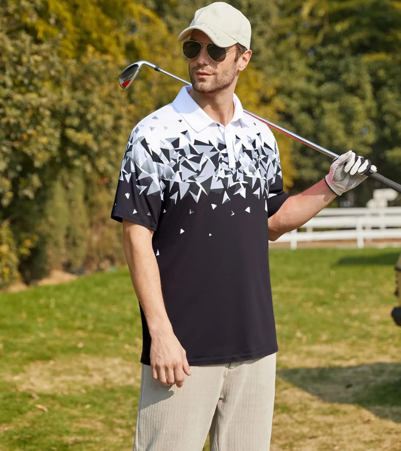 Mens Golf Shirts Short Sleeve Dry Fit Athletic Moisture Wicking Golf Polo Performance Printed Collared Polos