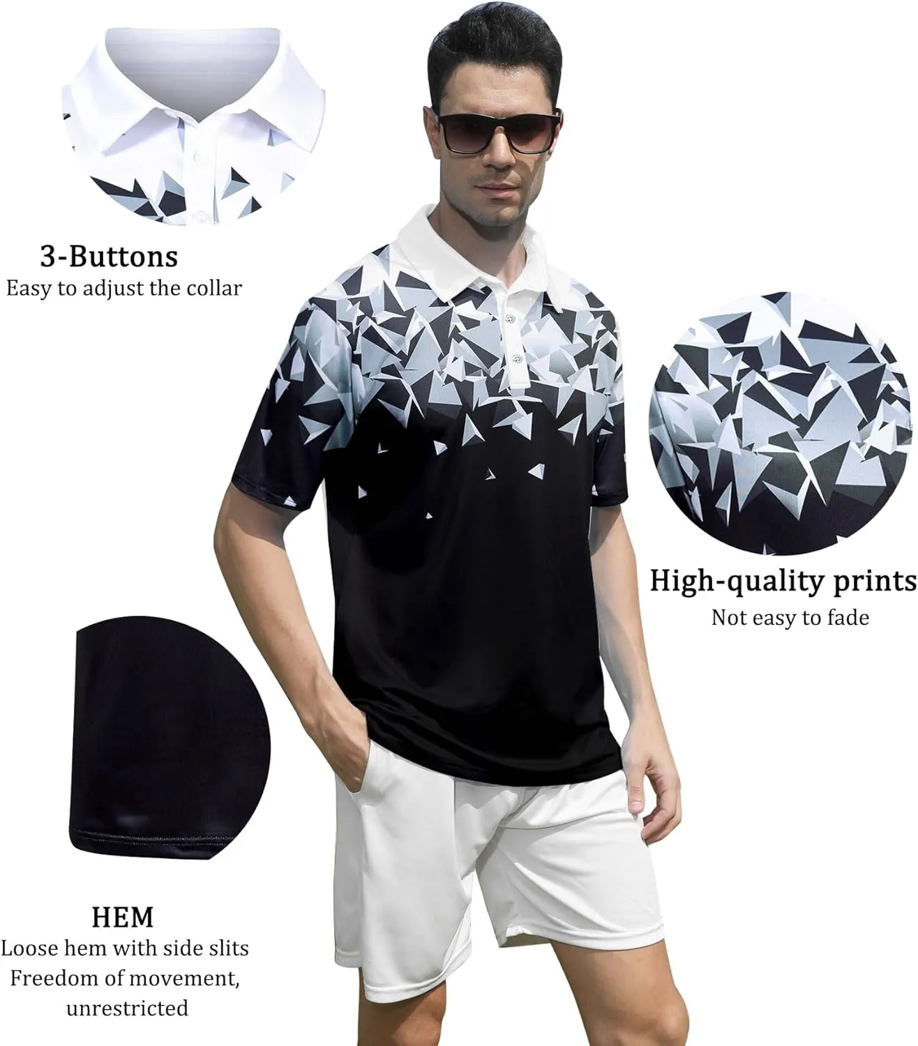 Mens Golf Shirts Short Sleeve Dry Fit Athletic Moisture Wicking Golf Polo Performance Printed Collared Polos