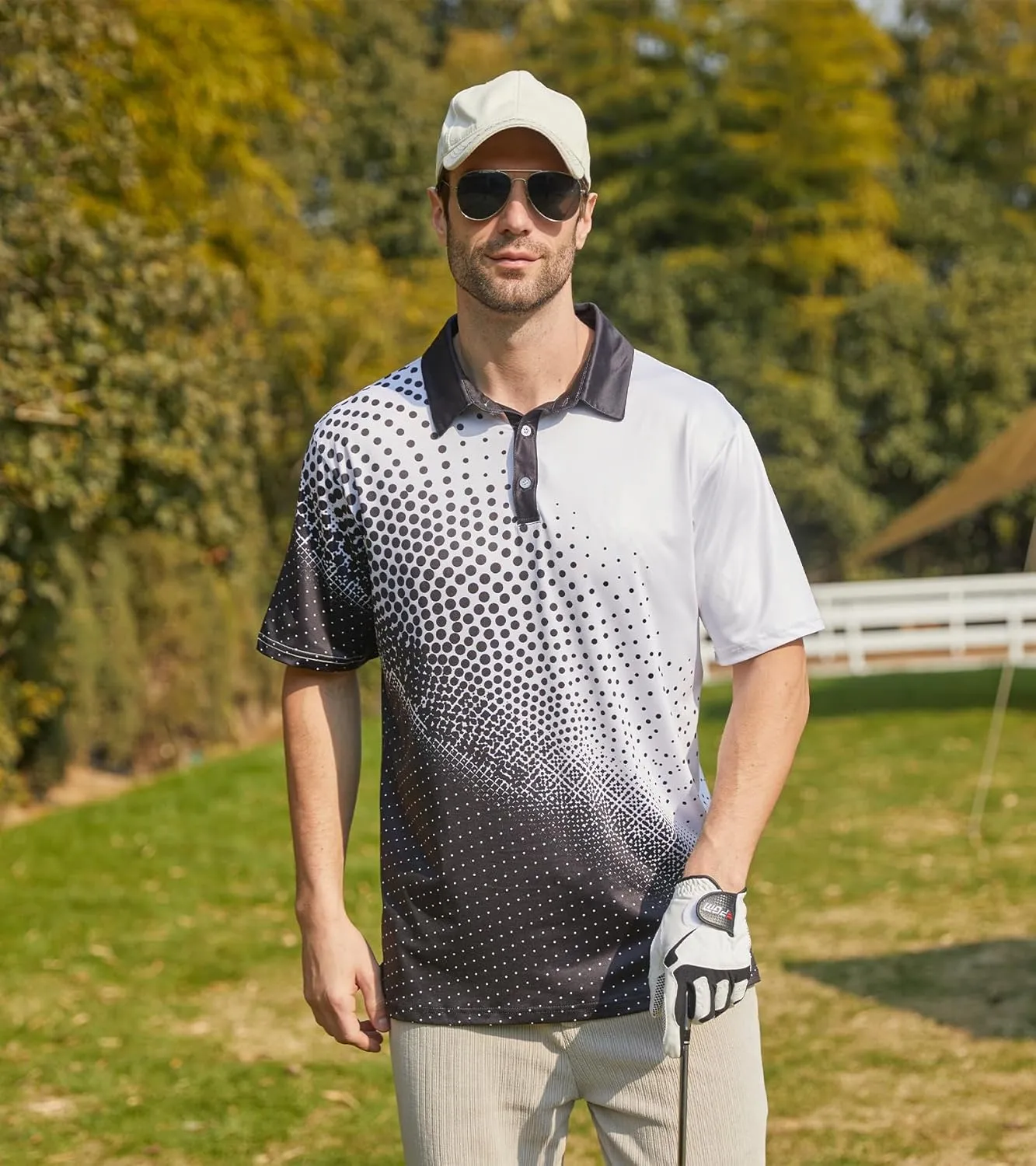 Mens Golf Shirts Short Sleeve Dry Fit Athletic Moisture Wicking Golf Polo Performance Printed Collared Polos