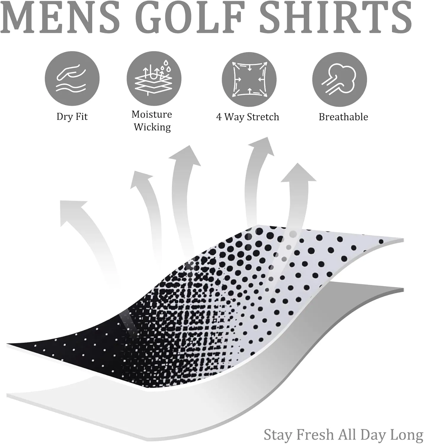 Mens Golf Shirts Short Sleeve Dry Fit Athletic Moisture Wicking Golf Polo Performance Printed Collared Polos