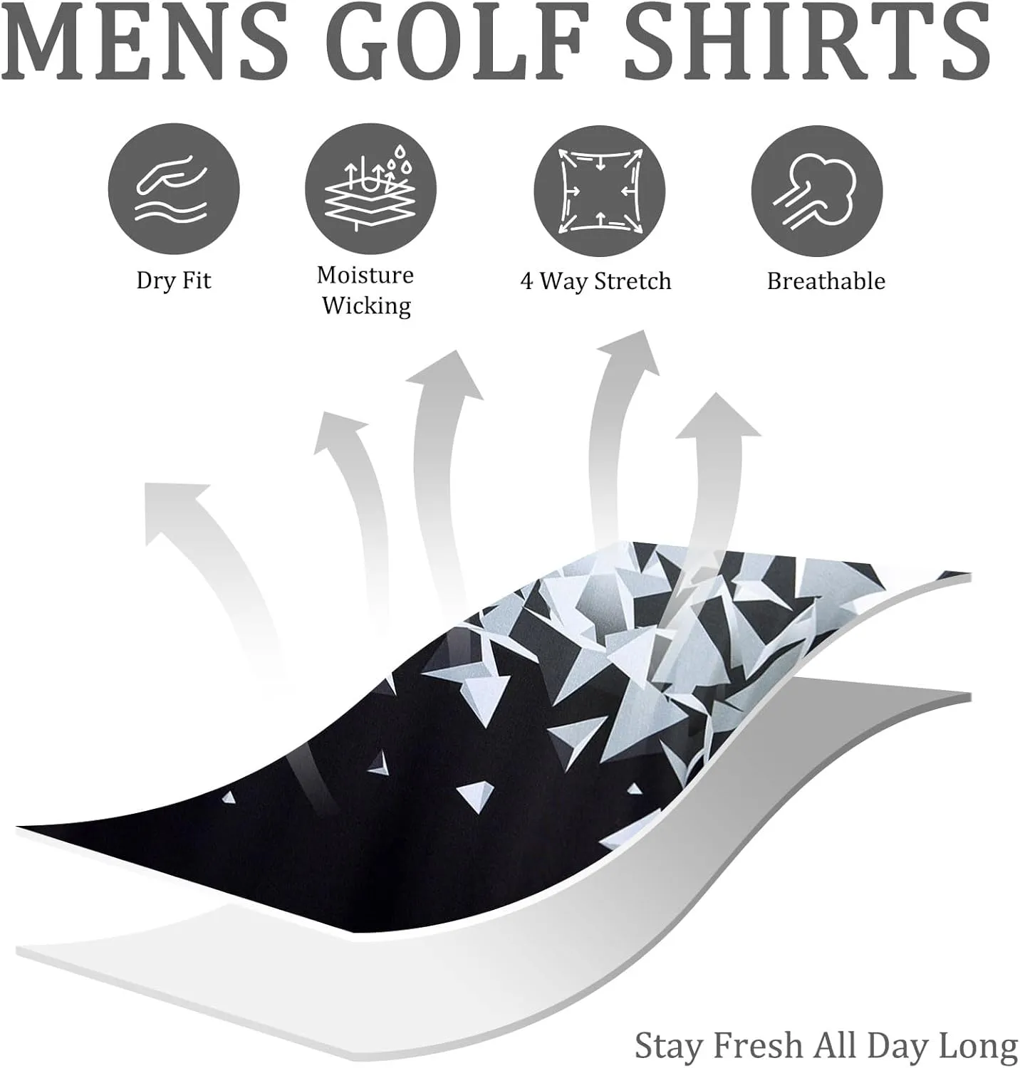 Mens Golf Shirts Short Sleeve Dry Fit Athletic Moisture Wicking Golf Polo Performance Printed Collared Polos