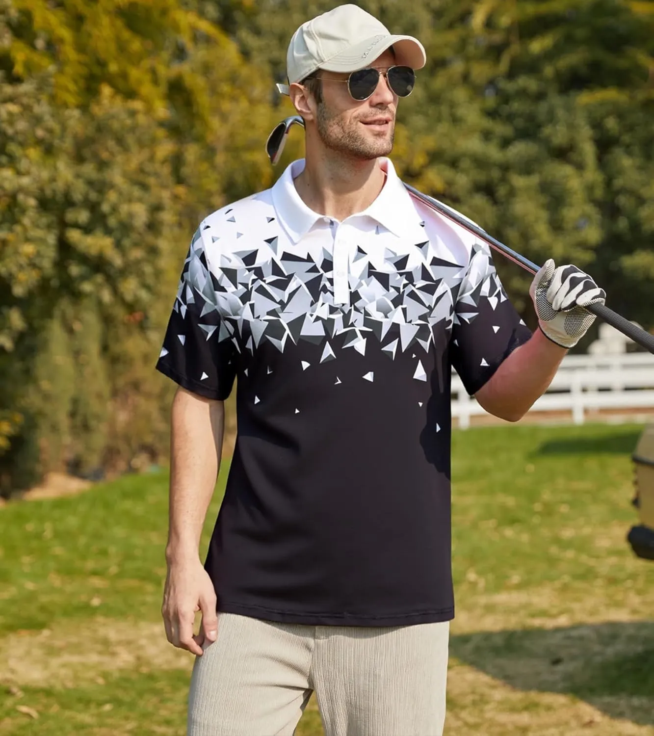 Mens Golf Shirts Short Sleeve Dry Fit Athletic Moisture Wicking Golf Polo Performance Printed Collared Polos