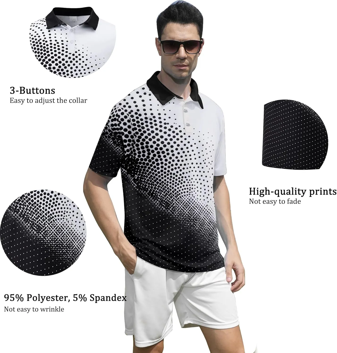 Mens Golf Shirts Short Sleeve Dry Fit Athletic Moisture Wicking Golf Polo Performance Printed Collared Polos