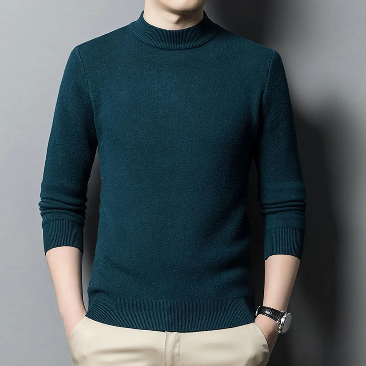 Mens Pull Over Sweater Slim Fit Warm Turtleneck Thick Jumper Basic Long Sleeve Knitted Tops Underwear Big and Tall