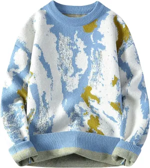Men's Striped Pullover Sweater Winter Thermal Rib Knitted Jumpers Plus Size Fashion Long Sleeve Colorblock Dressy Top