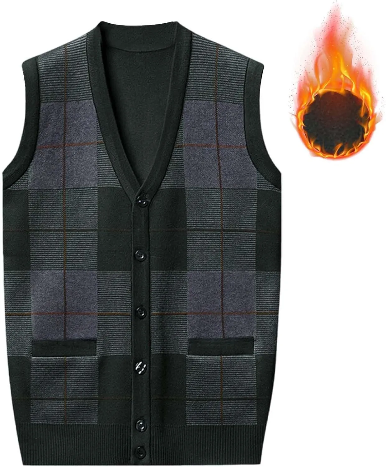Mens Sweater Vest Classic V Neck Button Down Sleeveless Jackets Plus Size Casual Knitwear Cardigan Vest with Pockets