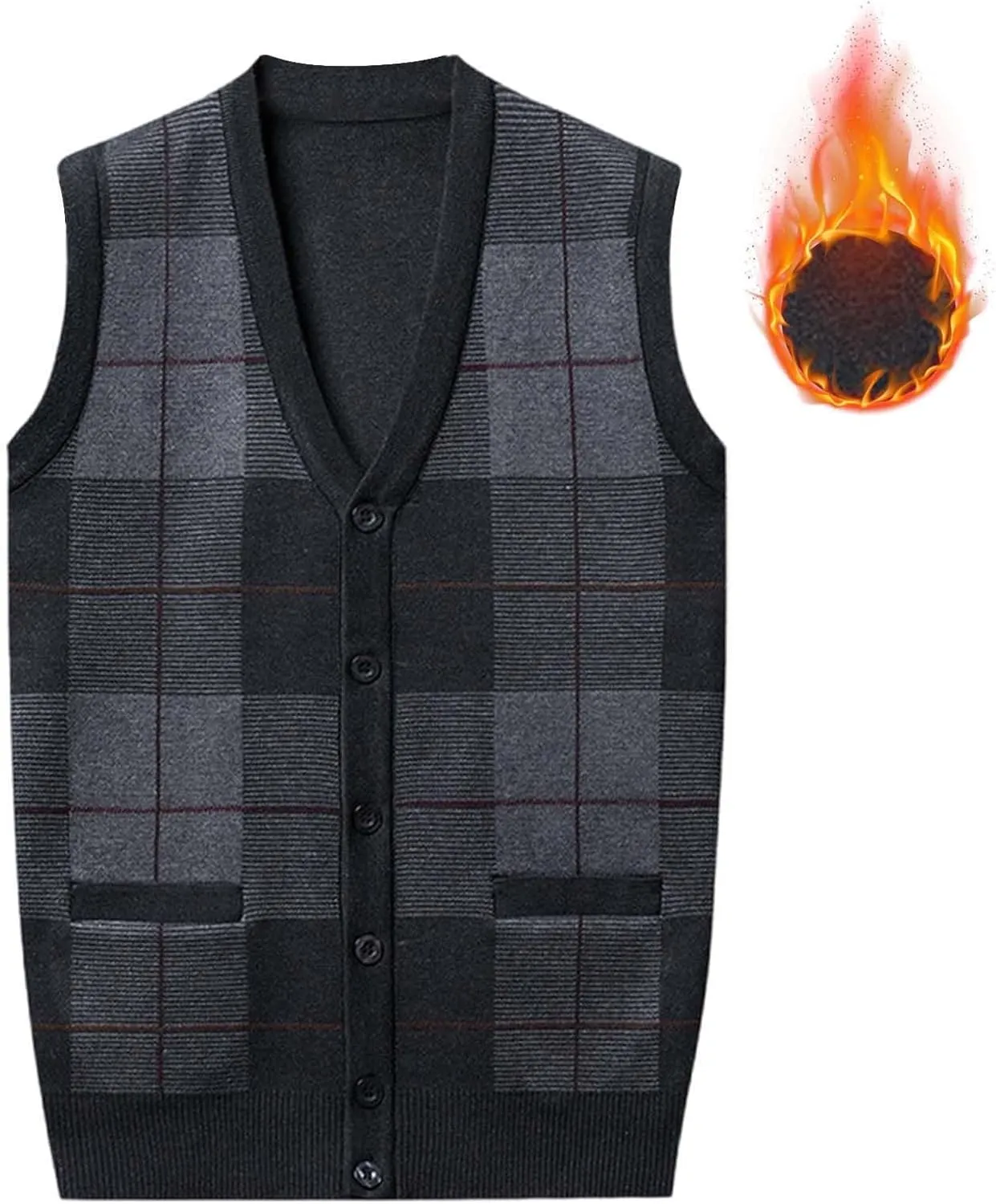 Mens Sweater Vest Classic V Neck Button Down Sleeveless Jackets Plus Size Casual Knitwear Cardigan Vest with Pockets