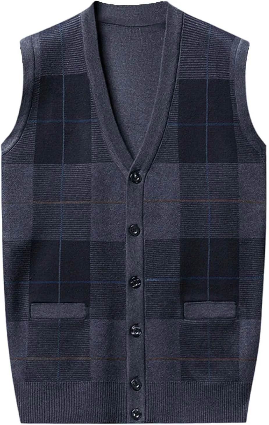 Mens Sweater Vest Classic V Neck Button Down Sleeveless Jackets Plus Size Casual Knitwear Cardigan Vest with Pockets