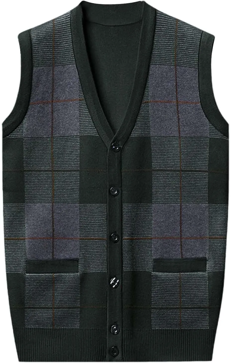 Mens Sweater Vest Classic V Neck Button Down Sleeveless Jackets Plus Size Casual Knitwear Cardigan Vest with Pockets