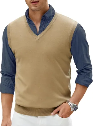 Men's V-Neck Sweater Vest Wool Blend Knitted Sleeveless Pullover Sweater Vests