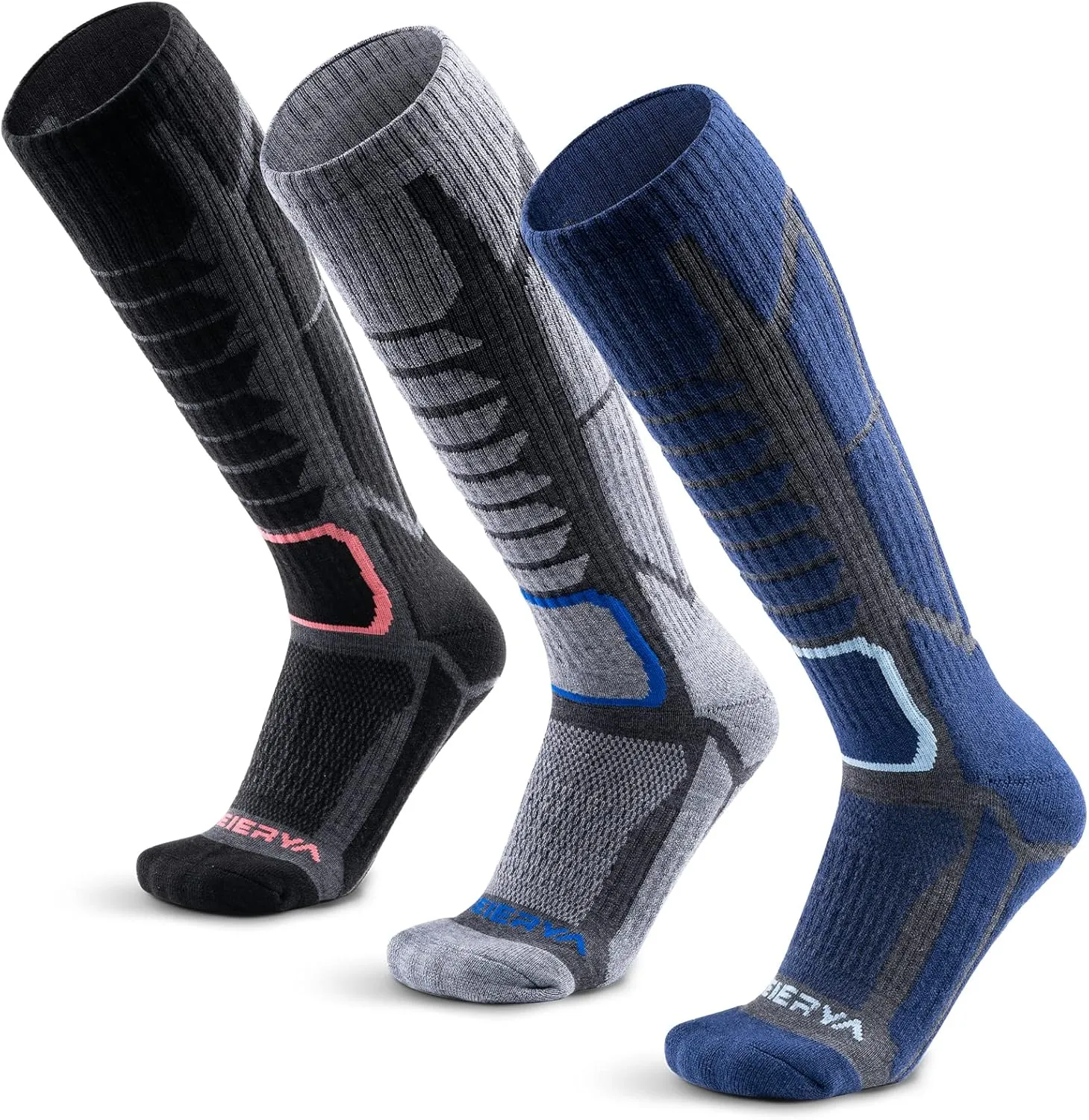 Merino Wool Ski Socks for Men & Women, Knee-High Winter Thermal Snowboarding Socks Packs