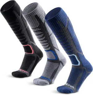 Merino Wool Ski Socks for Men & Women, Knee-High Winter Thermal Snowboarding Socks Packs