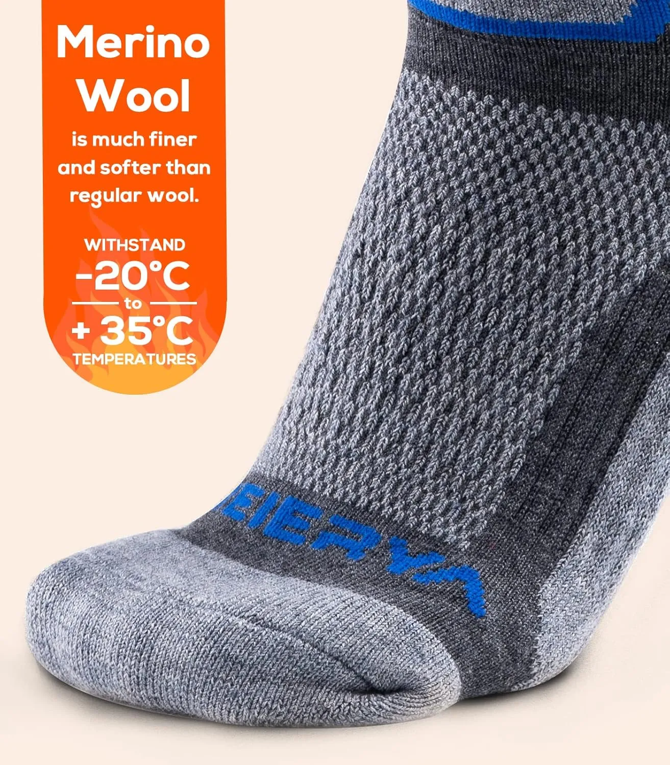 Merino Wool Ski Socks for Men & Women, Knee-High Winter Thermal Snowboarding Socks Packs