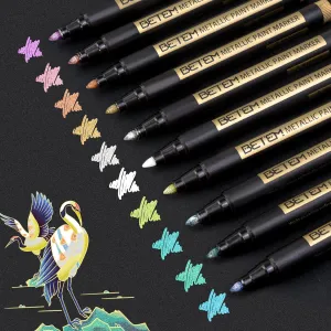 Metallic Paint Markers, 10 Colors Acrylic Paint Markers for Black Paper，2mm Medium Tips Metallic Glitter Pens for Scrapbooking, Rock Painting, Greeting Cards, Photo Albums, DIY Art Crafts