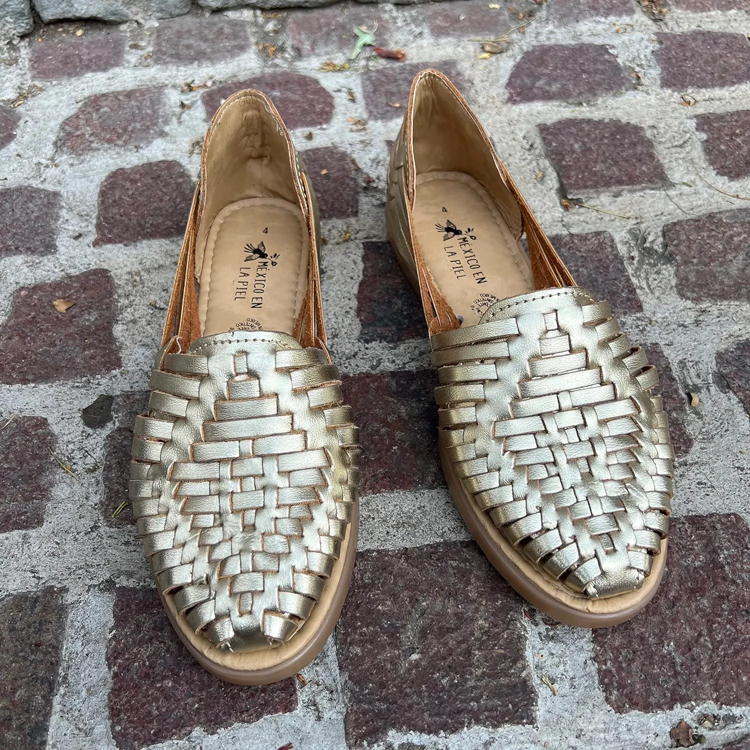 Mexico en la Piel Huarache Sandals for Women - Genuine Leather Handmade Sandals in Metallic Colors Gold, Silver, and Bronze - Comfortable, Water-Resistant, and Casual Slip-On Design