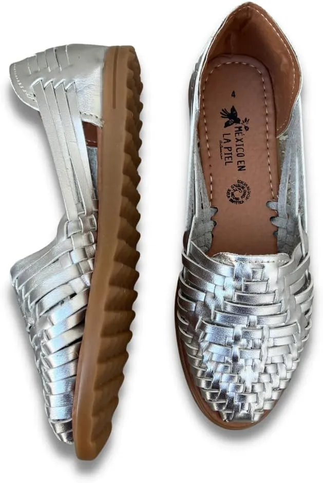 Mexico en la Piel Huarache Sandals for Women - Genuine Leather Handmade Sandals in Metallic Colors Gold, Silver, and Bronze - Comfortable, Water-Resistant, and Casual Slip-On Design