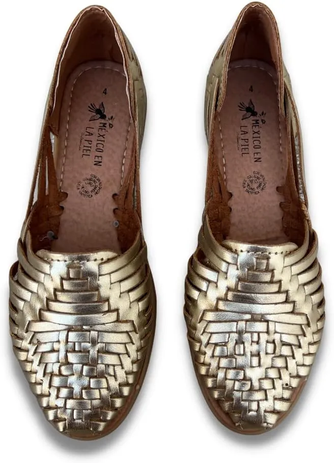 Mexico en la Piel Huarache Sandals for Women - Genuine Leather Handmade Sandals in Metallic Colors Gold, Silver, and Bronze - Comfortable, Water-Resistant, and Casual Slip-On Design